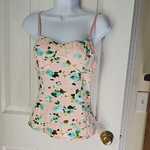 Corset Style Floral Pink and Green Women's Top Size S
